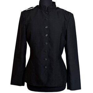 Emily Brand Black Military Jacket w/Striped Lining 100% Polyester Women's Size 8